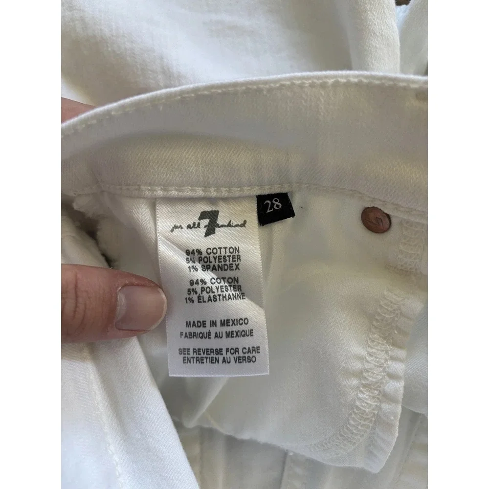 7‎ For All Mankind Women Jeans 28 White High Rise Crop Skinny Stretch Button fly